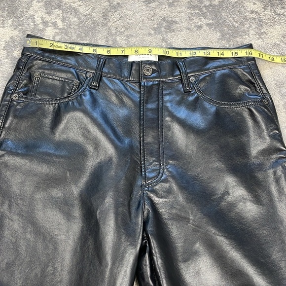 New Agolde Riley Long Pants Recycled Leather in Detox Black High Rise Sz 31 - Picture 9 of 14